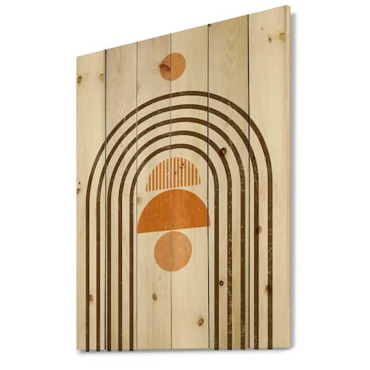 Designart - Abstract Rainbow Sun and Moon In Earth Tones IV - Modern Print on Natural Pine Wood